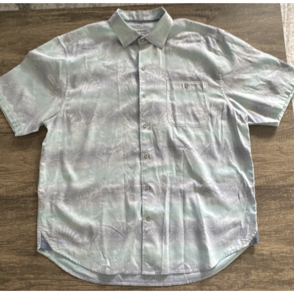 Tommy Bahama Men's Large Floral Striped Cotton Button-Up Shirt Light Blue